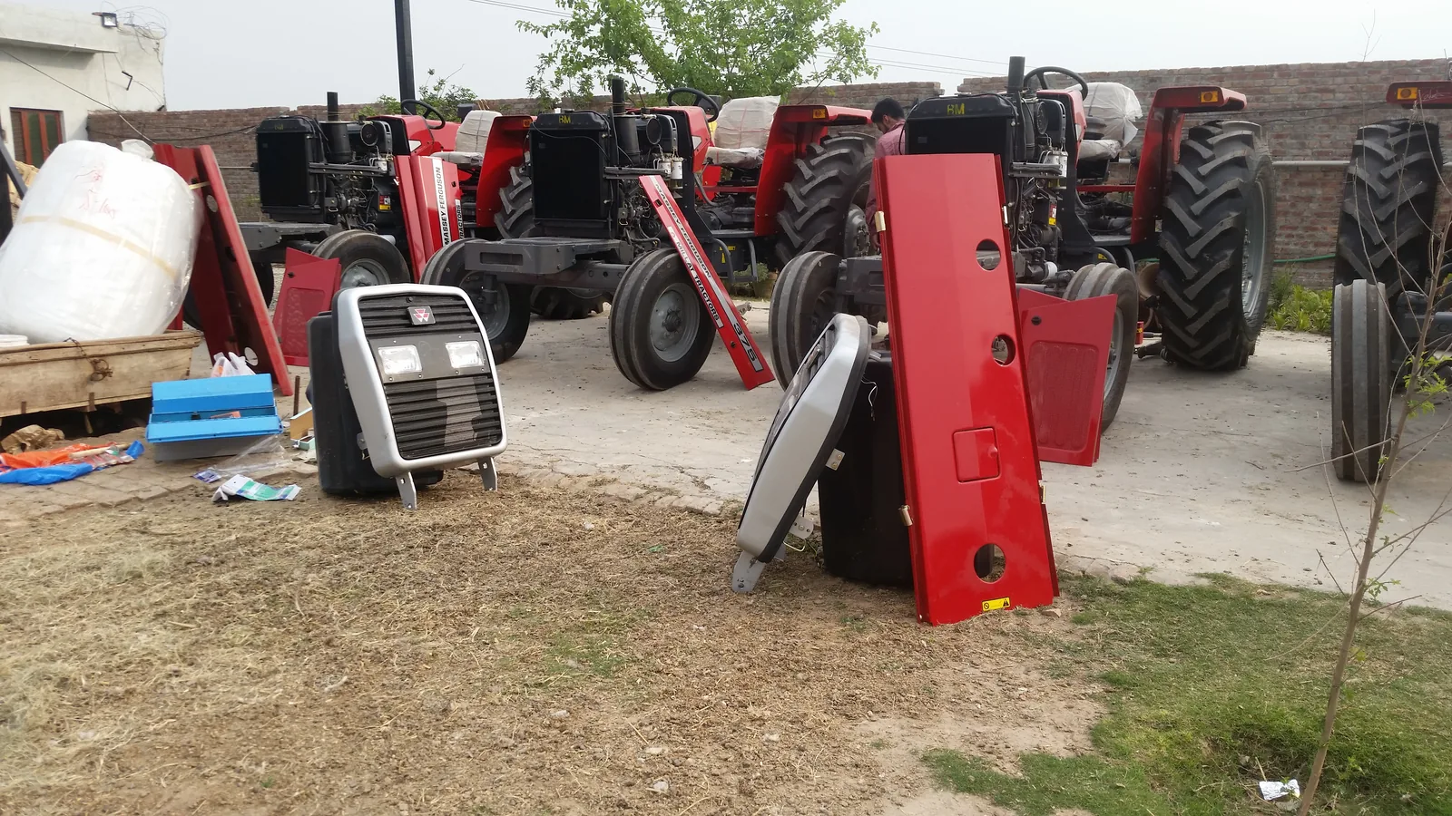 Tractors and equipment prepared for export shipping